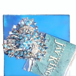 Jay king turquoise AB rhinestone brooch pin / pendant w box